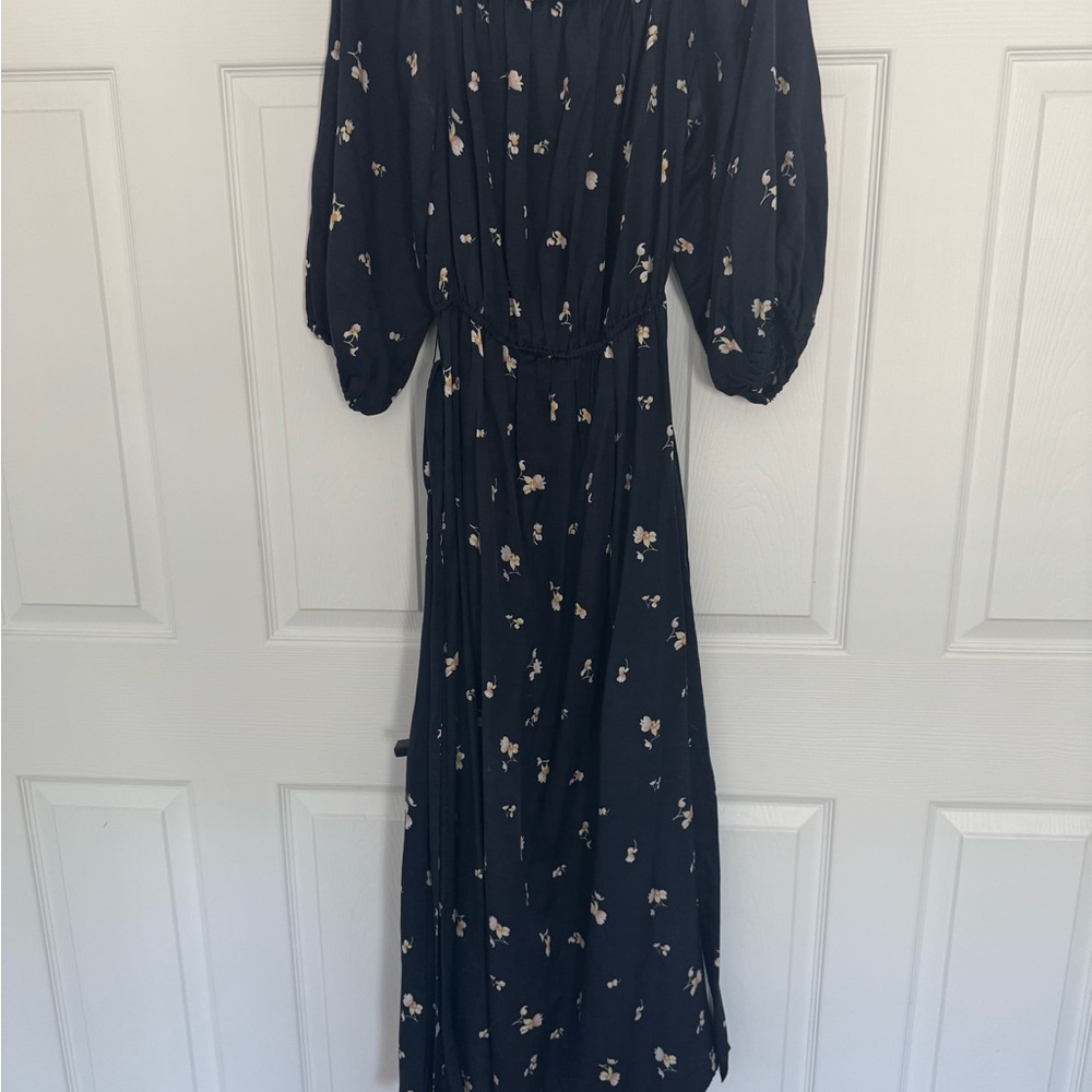 Outerknown Navy Long Sleeve Floral Dress